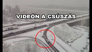 Videón a TEHETETLEN CSÚSZÁS az Árpád híd pesti hídfőnél [upl. by Chui]