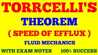 TORRCELLIS THEOREM  TORRCELLIS LAW  VELOCITY OF EFFLUX  FLUID MECHANICS  WITH EXAM NOTES [upl. by Olifoet636]