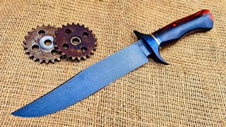 Forging an Bowie Knife from Recycled Car Gears Using the Ancient Technique of Wootz Steelmaking [upl. by Oinoitna]