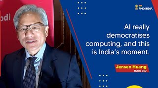 AI really democratises computing and this is India’s moment  Jensen Huang Nvidia CEO [upl. by Wenn]