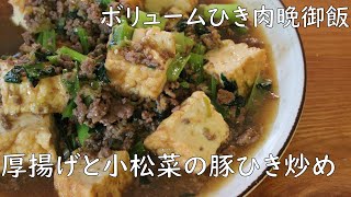 【厚揚げと小松菜の豚ひき肉炒め】厚揚げレシピ小松菜レシピ豚ひき肉レシピ簡単晩御飯＃小松菜レシピ＃厚揚げおつまみレシピ＃低糖質レシピ＃簡単節約レシピ [upl. by Goldarina]