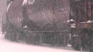 021314 BLIZZARD  CSX Freight Train in Becket MA along Depot Street [upl. by Yasmin]