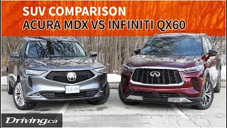 2022 Infiniti QX60 vs Acura MDX  SUV Comparison  Drivingca [upl. by Marion]