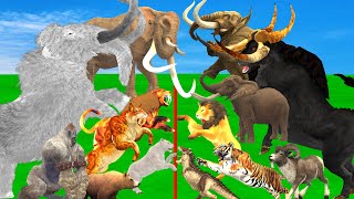 Prehistoric Ice Age Mammals vs Real Life Mammals White Mammoth Fight Elephant Size Animal Battle [upl. by Joane]