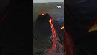 Iceland volcano Drone footage captures closeup of lava spewing from Litli Hrutur [upl. by Neret434]