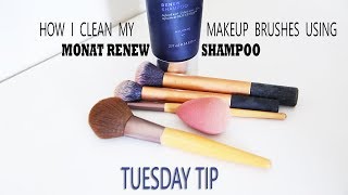 HOW TO CLEAN MAKEUP BRUSHES USING MONAT RENEW SHAMPOO [upl. by Einon]