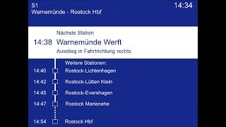 Ansagen SBahn Rostock S1  Warnemünde ► Rostock Hbf mit Haltestellenanzeige [upl. by Eelsel]