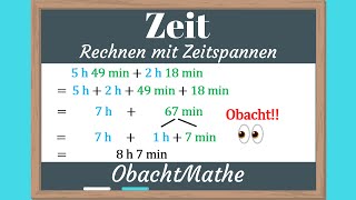 Zeit Rechnen mit Zeitspannen plus minus  ganz einfach erklärt  ObachtMathe [upl. by Verile]