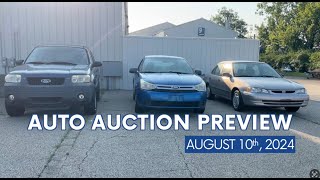 Auto Auction Preview fore Aug 10 2024 [upl. by Trebleda474]