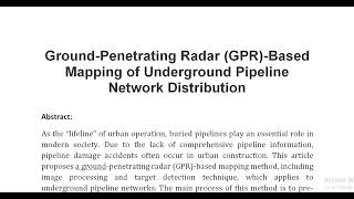 Ground Penetrating Radar GPR Based Mapping of Underground Pipeline Network Distribution [upl. by Chadd319]