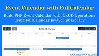 PHP Event Calendar with CRUD Operations using FullCalendar JS Library [upl. by Pussej]