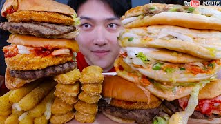 ASMR LOTTERIA NEW BURGER amp BURGERKING NEW BURGER 롯데리아 버거킹 신상버거 amp 너겟 amp 치즈스틱 리뷰 먹방 REAL SOUND MUKBANG [upl. by Samaria]