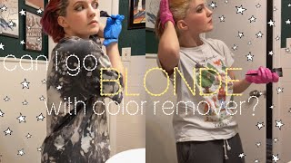 going blonde with color remover  from pink to platinum  at home hair makeover [upl. by Schweitzer413]