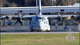 USMC KC130J Taxi And Takeoff From Boeing Field [upl. by Betthezel]