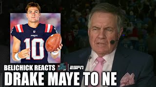 Bill Belichick reacts to the Patriots taking Drake Maye at No 3  Pat McAfee Draft Spectacular [upl. by Yelena52]