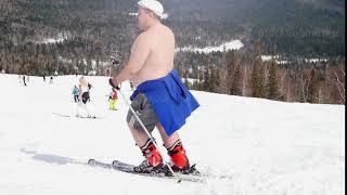 Russia Sheregesh 18 april 2018 Unrecognisable skiers skiing in the slope of ski resort at the [upl. by Monsour52]