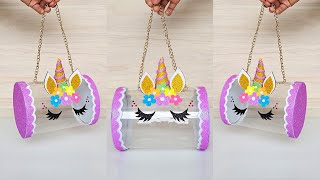 🦄 Bolso de unicornio de botella plástica 😍 cómo hacer una cartera de botella de plástico unicornio [upl. by Yelssew]