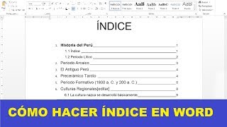 CÓMO HACER UN ÍNDICE EN WORD [upl. by Hillier]