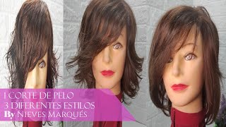 Corte de Pelo Media Melena mujer Corte Cabello Ondulado 3 Estilos de Peinado diferentes [upl. by Ennaitsirk]