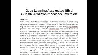 Deep Learning Accelerated Blind Seismic Acoustic Impedance Inversion [upl. by Ytisahc580]