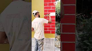 Outside block design paint red colour Paint apply shorts viral painting art wallpaint design [upl. by Nwahsud497]