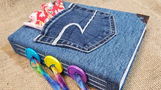 ⭐SOLD⭐ Repurposed Jeans Denim Journal Unembellished Blank Book with Colorful Pages and Pocket [upl. by Arluene11]