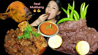 Eating Spicy Whole Goat head Curry With Dhido Spicy King Chilli lemon  Eating Show [upl. by Vonnie]