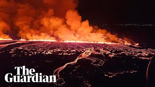 Aerial footage shows Icelandic volcano erupting [upl. by Seymour]