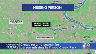 Crews Resume Search For Missing Person In Mingo Creek Park [upl. by Attennaej]