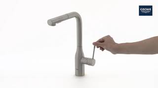 GROHE Essence  Single Lever Kitchen Mixer LSize with Swivel Spout and Pullout Spray Supersteel [upl. by Toms]