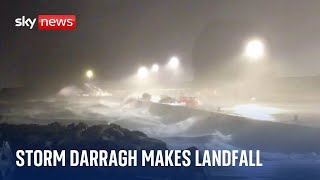 Storm Darragh makes landfall [upl. by Reffinnej]