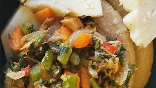 cooking saltfish and callaloo with white yam and banana [upl. by Otreblon]