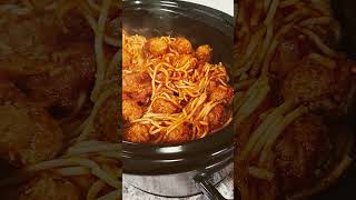 Crockpot dinner idea Spaghetti and meatballs 😋 whatsfordinner food [upl. by Anicul]