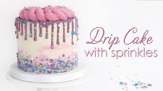 Chocolate ganache Drip Cake  with sprinkles and buttercream rosettes [upl. by Siaht782]