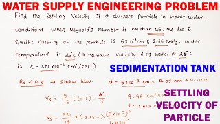 Sedimentation tank Solved problem settling velocity of particle waste water engineering problem [upl. by Asilenna]