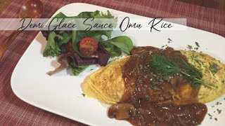 OMURICE  Popular Japanese Moms Fluffy Chicken Omurice With Easy Mushroom DemiGlace Sauce [upl. by Secilu]