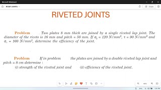 Riveted Joints 04 Strength and efficiency of riveted joints Numerical Problem [upl. by Teeter]