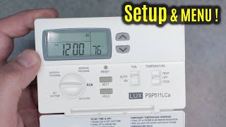 LUX Pro PCP511LC  SETUP amp OPTIONS  52 Day Programmable Thermostat TX1500E [upl. by Ofloda]