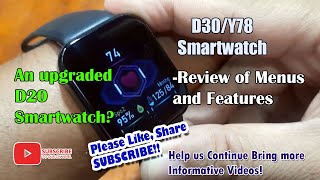 D30Y78 Smartwatch Review of Menus and Features [upl. by Ymarej549]