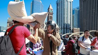 Hundreds take part in the fun of Torontos annual pillow fight [upl. by Safoelc]