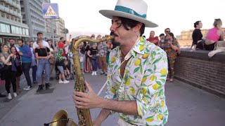 Ameno Dorime  STREET SAX PERFORMANCE in Italy [upl. by Oirretno]