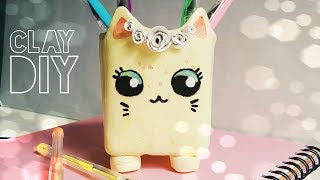 DIY  süßer Kätzchen Stiftehalter aus Modelliermasse  Kawaii kitty clay Pencil holder [upl. by Edie]