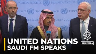 Saudi FM Faisal bin Farhan Al Saud call for immediate and sustainable ceasefire in Gaza [upl. by Metts]