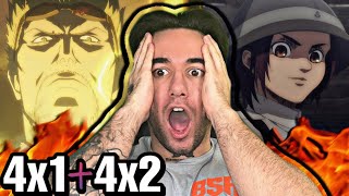 SEASON 4 IS ALREADY INSANE ATTACK ON TITAN 4x1 and 4x2 REACTION [upl. by Kalvin]