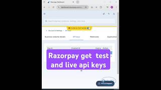 Razorpay get Test and Live Api keys Razorpay Api keysrazorpay infysky shorts shortvideo viral [upl. by Enilesoj]