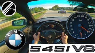 BMW 545i E60 44 V8 333 PS Top Speed Drive German Autobahn No Speed Limit POV [upl. by Onimod]