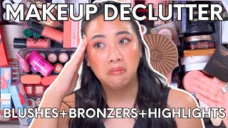 HUGE MAKEUP COLLECTION DECLUTTER PT 1  BLUSHESBRONZERSHIGHLIGHTERS [upl. by Auhsoj590]