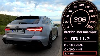 Audi RS6 Performance 630 HP acceleration 060 mph 0100200250300 kmh top max speed GPS drag time [upl. by Erolyat]