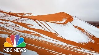 Snow Blankets Sahara Sand Dunes After Rare Icy Weather  NBC News [upl. by Nogaem17]