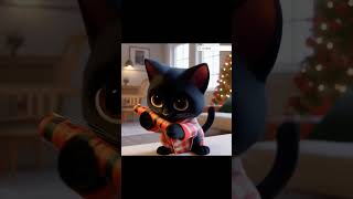 Be careful with flammable things funny blackcat cat animation becareful christmas catshorts [upl. by Nodle155]